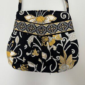 VERA BRADLEY Purse Hannah Yellow Bird Satchel Handbag Pleated Top Handle EUC